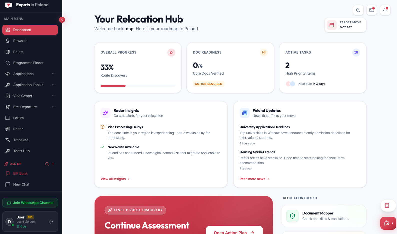 expatsinpoland.ai product interface, screen 1