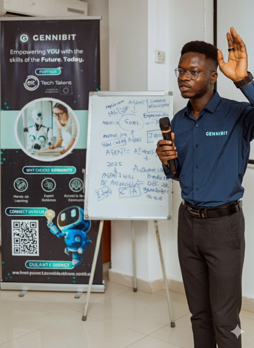 Adeleke Samuel facilitating a GenniBit AI learning session